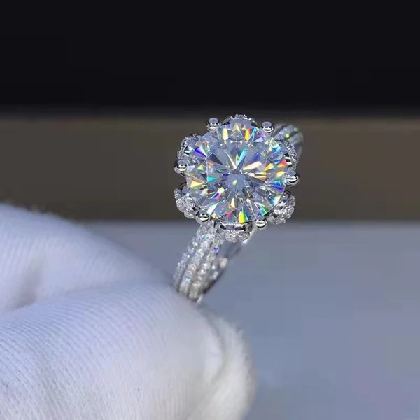 Round Moissanite Diamond Sterling Silver Stud Halo Diamond Earring